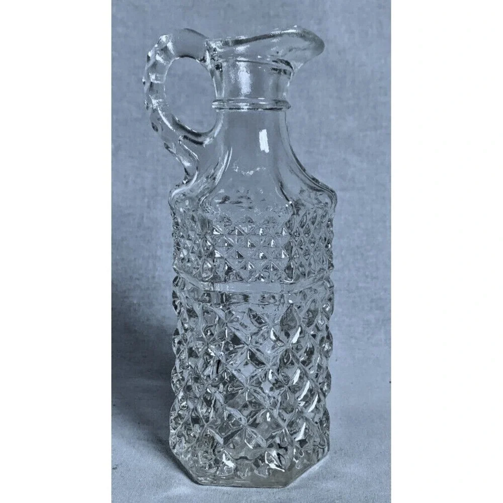 Vintage Pyrex Glass Decanter Cruet Diamond Pattern Oil Vinegar Stopper